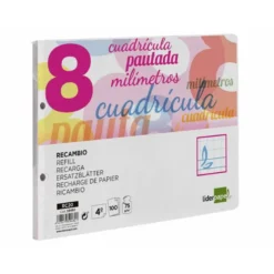 Recambio Liderpapel cuarto 2 taladros 70 gr cuadriculado pautado 8 mm
