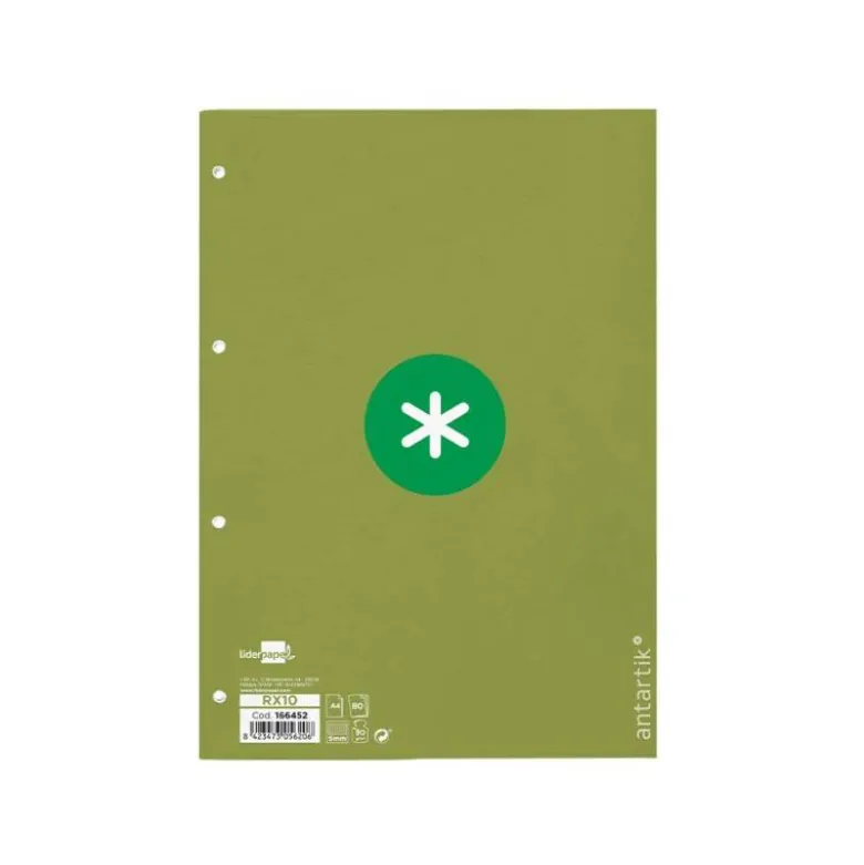 RECAMBIO LIDERPAPEL DIN A4 ANTARTIK 80 HOJAS 90G/M2 CUADRO 5MM 4 TALADROS 1 BANDA CON MARCO COLOR VERDE