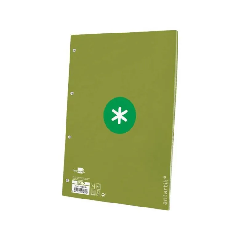 RECAMBIO LIDERPAPEL DIN A4 ANTARTIK 80 HOJAS 90G/M2 CUADRO 5MM 4 TALADROS 1 BANDA CON MARCO COLOR VERDE