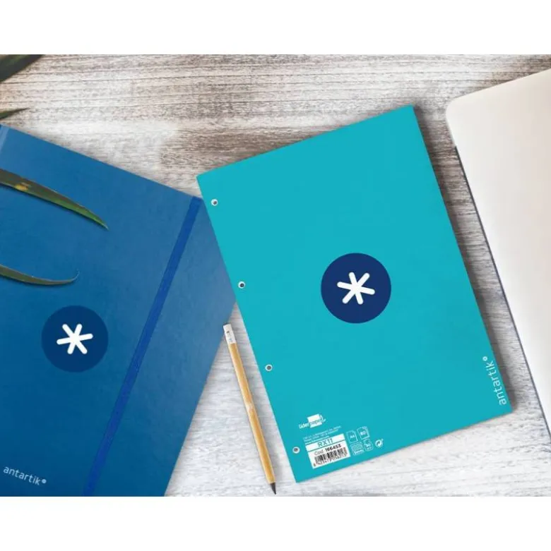 RECAMBIO LIDERPAPEL DIN A4 ANTARTIK 80 HOJAS 90G/M2 CUADRO 5MM 4 TALADROS 1 BANDA CON MARCO COLOR TURQUESA