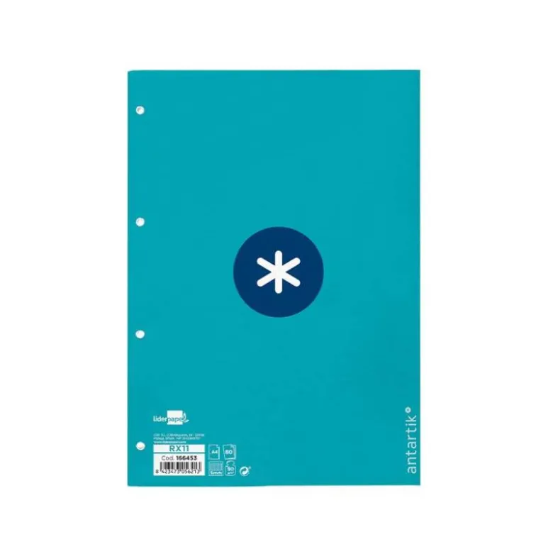 RECAMBIO LIDERPAPEL DIN A4 ANTARTIK 80 HOJAS 90G/M2 CUADRO 5MM 4 TALADROS 1 BANDA CON MARCO COLOR TURQUESA