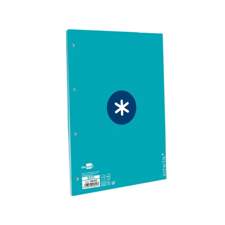 RECAMBIO LIDERPAPEL DIN A4 ANTARTIK 80 HOJAS 90G/M2 CUADRO 5MM 4 TALADROS 1 BANDA CON MARCO COLOR TURQUESA