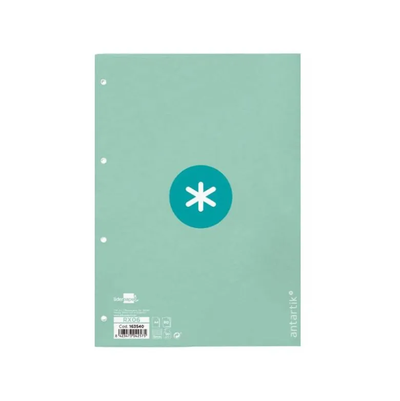 RECAMBIO LIDERPAPEL DIN A4 ANTARTIK 80 HOJAS 90G/M2 CUADRO 5 MM 4 TALADROS 1 BANDA MARCO COLOR MENTA