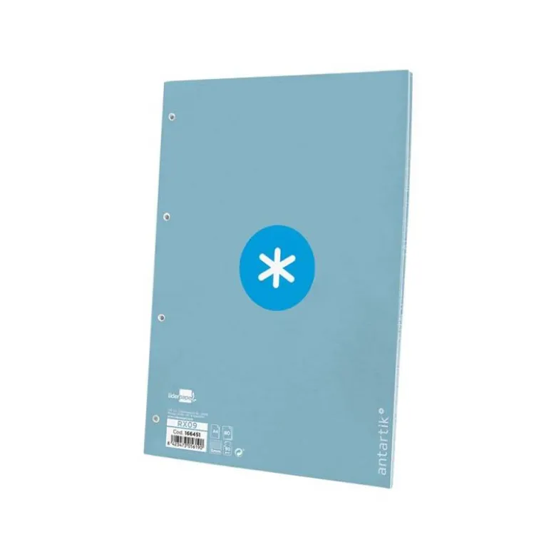RECAMBIO LIDERPAPEL DIN A4 ANTARTIK 80 HOJAS 90G/M2 CUADRO 5MM 4 TALADROS 1 BANDA CON MARCO COLOR CELESTE