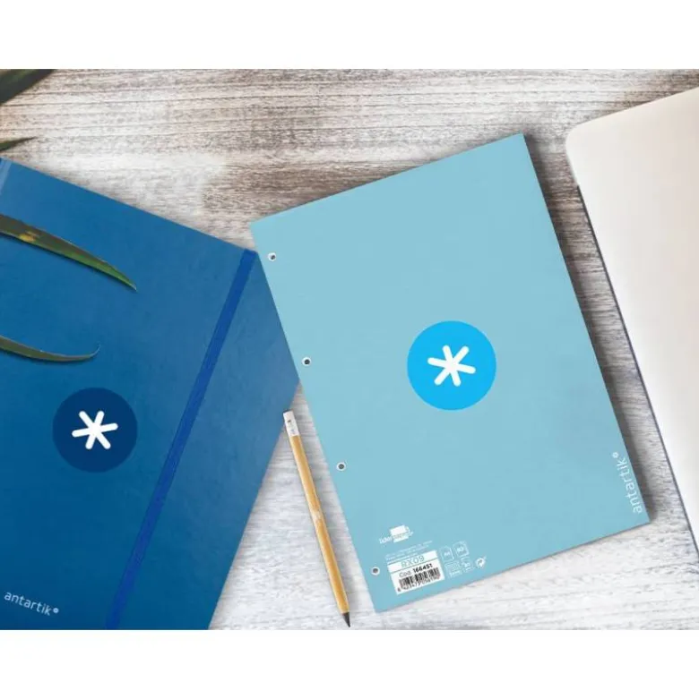RECAMBIO LIDERPAPEL DIN A4 ANTARTIK 80 HOJAS 90G/M2 CUADRO 5MM 4 TALADROS 1 BANDA CON MARCO COLOR CELESTE