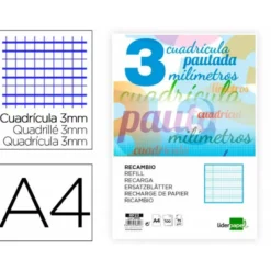 Recambio Liderpapel DIN A4 80g cuadriculado pautado 3 mm