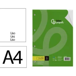 RECAMBIO LIDERPAPEL DIN A4 100 HOJAS 75 GR LISO SIN MARGEN 4 TALADROS