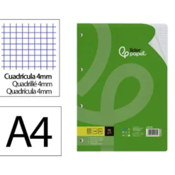 RECAMBIO LIDERPAPEL DIN A4 80 HOJAS 75G/M2 CUADRO 4 MM CON MARGEN 4 TALADROS