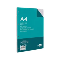 RECAMBIO LIDERPAPEL DIN A4 100 HOJAS 100G/M2 CUADRO 3MM CON MARGEN 4 TALADROS
