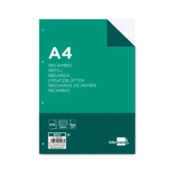 RECAMBIO LIDERPAPEL DIN A4 100 HOJAS 100G/M2 CUADRO 3MM CON MARGEN 4 TALADROS