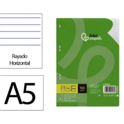 Recambio Liderpapel DIN A5 6 taladros 100 gr rayado horizontal