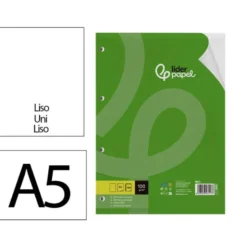 Recambio Liderpapel din A5 6 taladros 100 gr liso