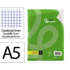 Recambio Liderpapel din A5 6 taladros 100 gr cuadrícula 5mm
