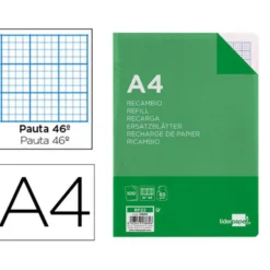 Recambio Liderpapel DIN A4 4 taladros 60 gr rayado num 46