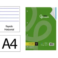 Recambio Liderpapel DIN A4 4 taladros 100 gr rayado horizontal