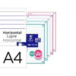 RECAMBIO OXFORD DIN A4 100 HOJAS + 20 HOJAS GRATIS 90GR HORIZONTAL 4 TALADROS CON BANDA COLORES PASTEL