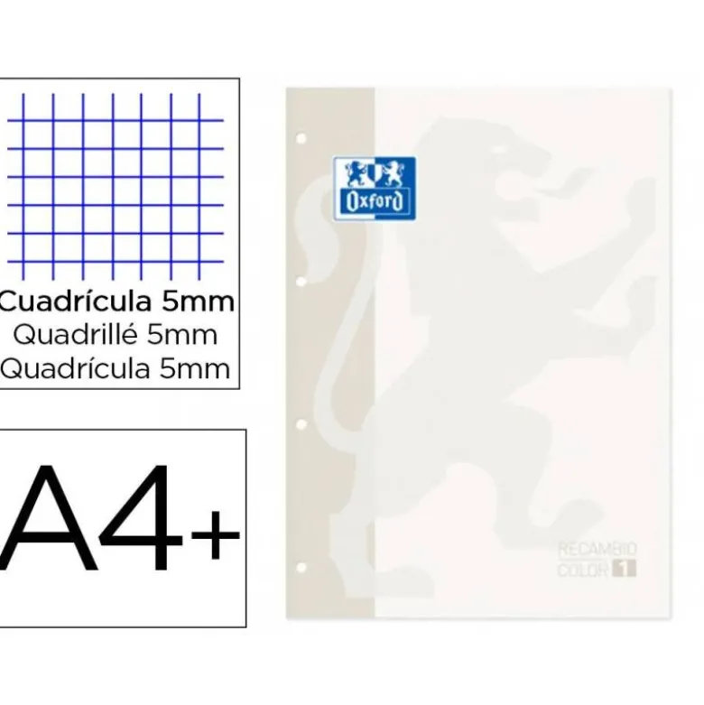 Recambio Oxford DIN A4 + 4 taladros 90 gr cuadrícula 5mm blanco