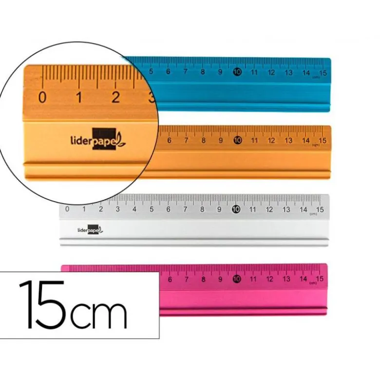 REGLA LIDERPAPEL 15 CM ALUMINIO COLORES SURTIDOS