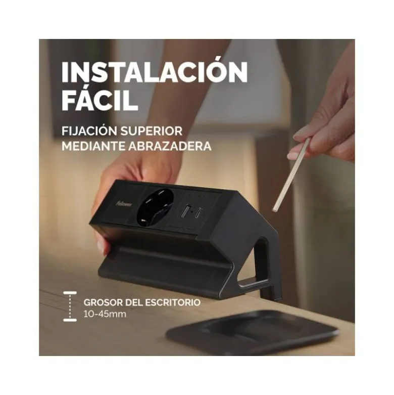 REGLETA FELLOWES SOBREMESA 1 TOMA + USB A + USB C COLOR NEGRO
