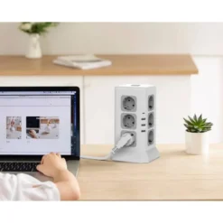 REGLETA Q-CONNECT ENCHUFE MULTIPLE 16 EN 1 CABLE 2 MT 12 TOMAS DE CORRIENTE+3 USB+1 USB TIPO C 120X120X210MM