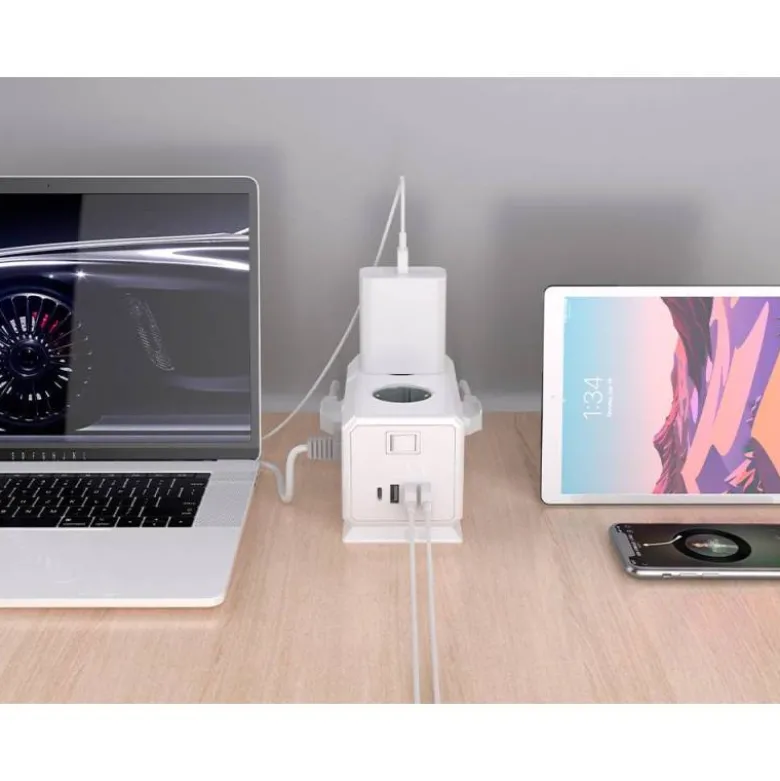 REGLETA Q-CONNECT ENCHUFE MULTIPLE 10 EN 1 CABLE 1,4 MT 6 TOMAS DE CORRIENTE+3 USB+1 USB TIPO C 140X76X87MM