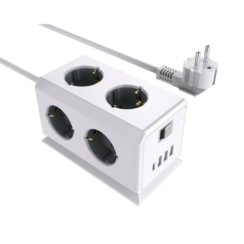 REGLETA Q-CONNECT ENCHUFE MULTIPLE 10 EN 1 CABLE 1,4 MT 6 TOMAS DE CORRIENTE+3 USB+1 USB TIPO C 140X76X87MM