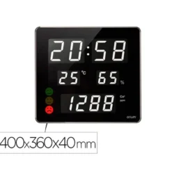 RELOJ ORIUM CEP CON MEDIDOR DE CO2 PANTALLA LED ALARMA PERSONALIZABLE Y SENSOR DE INFRARROJOS 400X360X40 MM