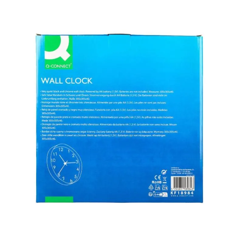 RELOJ Q-CONNECT DE PARED ANALOGICO PLATEADO SILENCIOSO 305X305X40MM
