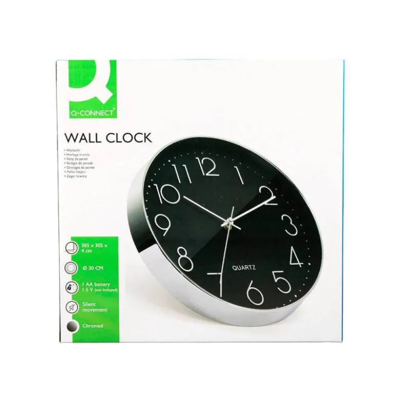 RELOJ Q-CONNECT DE PARED ANALOGICO PLATEADO SILENCIOSO 305X305X40MM