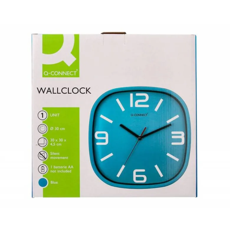 RELOJ Q-CONNECT DE PARED DE PLASTICO REDONDO 30 CM MOVIMIENTO SILENCIOSO COLOR AZUL
