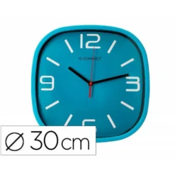 RELOJ Q-CONNECT DE PARED DE PLASTICO REDONDO 30 CM MOVIMIENTO SILENCIOSO COLOR AZUL