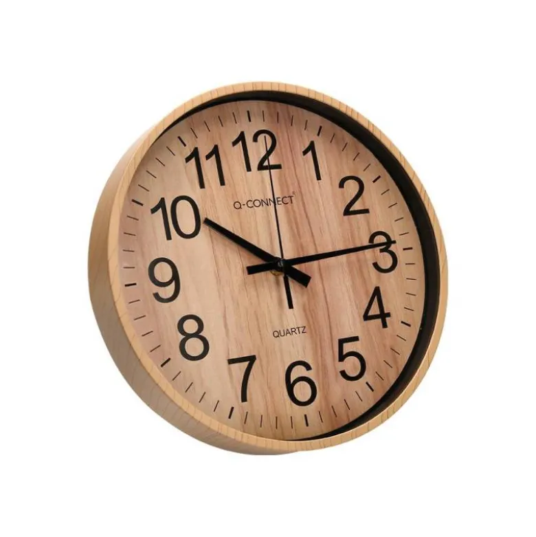 RELOJ Q-CONNECT DE PARED DE PLASTICO REDONDO 25,7 CM MOVIMIENTO SILENCIOSO COLOR MADERA NATURAL