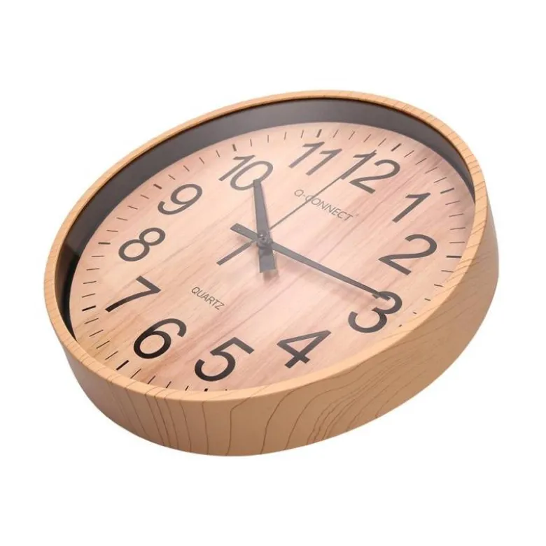 RELOJ Q-CONNECT DE PARED DE PLASTICO REDONDO 25,7 CM MOVIMIENTO SILENCIOSO COLOR MADERA NATURAL