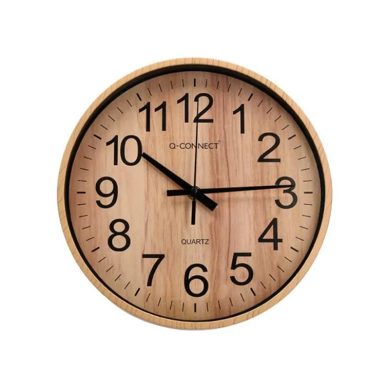 RELOJ Q-CONNECT DE PARED DE PLASTICO REDONDO 25,7 CM MOVIMIENTO SILENCIOSO COLOR MADERA NATURAL