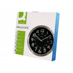 RELOJ Q-CONNECT DE PARED METALICO REDONDO 25 CM MOVIMIENTO SILENCIOSO COLOR CROMADO CON ESFERA NEGRA