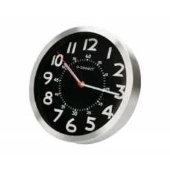 RELOJ Q-CONNECT DE PARED METALICO REDONDO 25 CM MOVIMIENTO SILENCIOSO COLOR CROMADO CON ESFERA NEGRA
