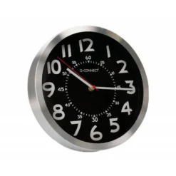 RELOJ Q-CONNECT DE PARED METALICO REDONDO 25 CM MOVIMIENTO SILENCIOSO COLOR CROMADO CON ESFERA NEGRA