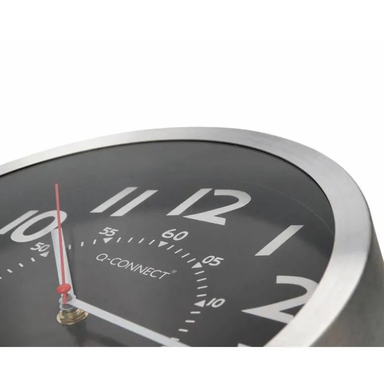 RELOJ Q-CONNECT DE PARED METALICO REDONDO 25 CM MOVIMIENTO SILENCIOSO COLOR CROMADO CON ESFERA NEGRA