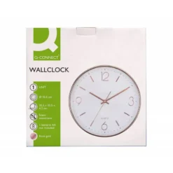 RELOJ Q-CONNECT DE PARED METALICO REDONDO 30,5 CM MOVIMIENTO SILENCIOSO COLOR ROSA DORADO