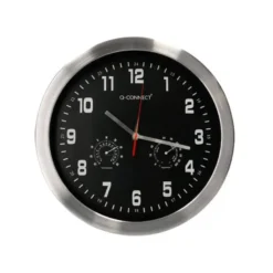 RELOJ Q-CONNECT DE PARED METALICO REDONDO 35,5 CM MOVIMIENTO SILENCIOSO COLOR CROMADO CON ESFERA NEGRA