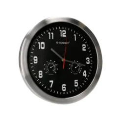 RELOJ Q-CONNECT DE PARED METALICO REDONDO 35,5 CM MOVIMIENTO SILENCIOSO COLOR CROMADO CON ESFERA NEGRA