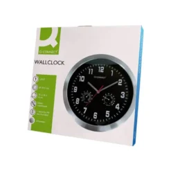 RELOJ Q-CONNECT DE PARED METALICO REDONDO 35,5 CM MOVIMIENTO SILENCIOSO COLOR CROMADO CON ESFERA NEGRA