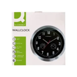 RELOJ Q-CONNECT DE PARED METALICO REDONDO 35,5 CM MOVIMIENTO SILENCIOSO COLOR CROMADO CON ESFERA NEGRA