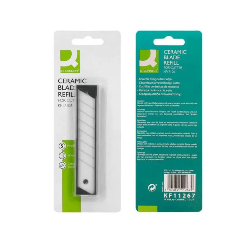 REPUESTO CUTER ANCHO CERAMICO Q-CONNECT BLISTER DE 5 UNIDADES PARA CUTER KF17106