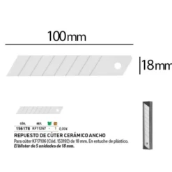 REPUESTO CUTER ANCHO CERAMICO Q-CONNECT BLISTER DE 5 UNIDADES PARA CUTER KF17106