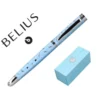 ROLLER BELIUS BELLA ALUMINIO COLOR AZUL CELESTE DISEÑO PLATEADO RELIEVE TINTA COLOR NEGRO CAJA DE DISEÑO