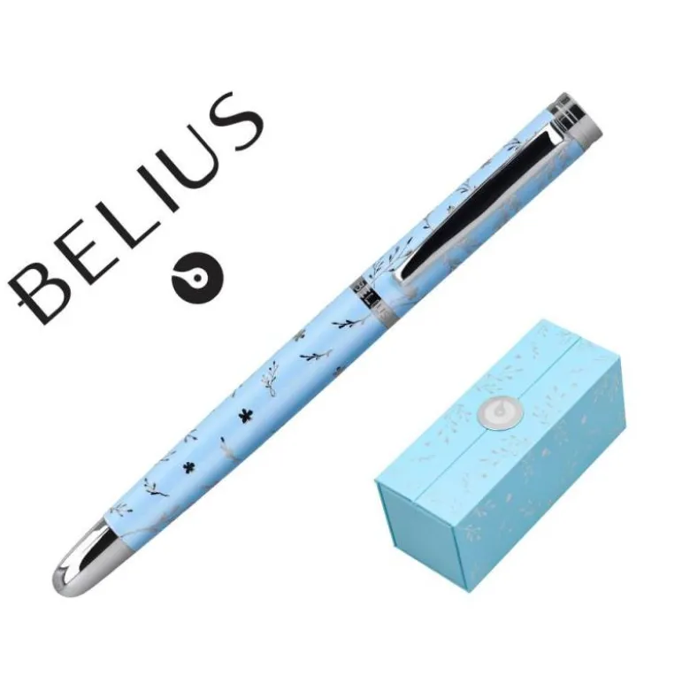 ROLLER BELIUS BELLA ALUMINIO COLOR AZUL CELESTE DISEÑO PLATEADO RELIEVE TINTA COLOR NEGRO CAJA DE DISEÑO