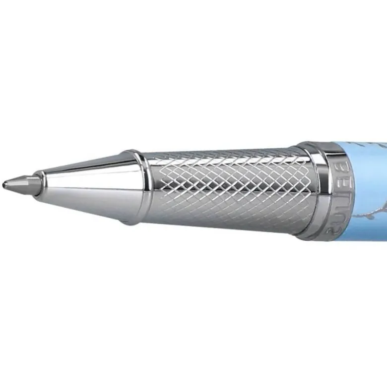 ROLLER BELIUS BELLA ALUMINIO COLOR AZUL CELESTE DISEÑO PLATEADO RELIEVE TINTA COLOR NEGRO CAJA DE DISEÑO
