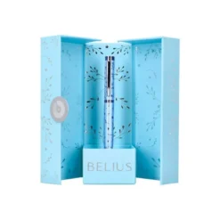 ROLLER BELIUS BELLA ALUMINIO COLOR AZUL CELESTE DISEÑO PLATEADO RELIEVE TINTA COLOR NEGRO CAJA DE DISEÑO