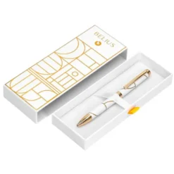 ROLLER BELIUS CARTE BLANCHE COLOR BLANCO Y DORADO TINTA NEGRA CAJA DE DISEÑO
